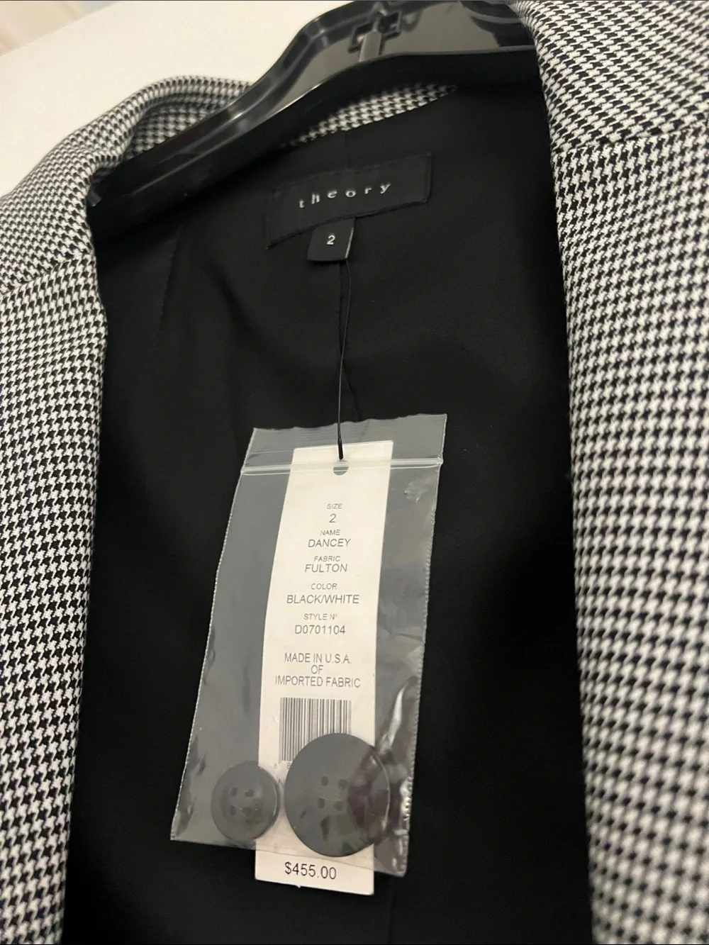 Theory Black & White Mini Houndstooth Single-Button Blazer